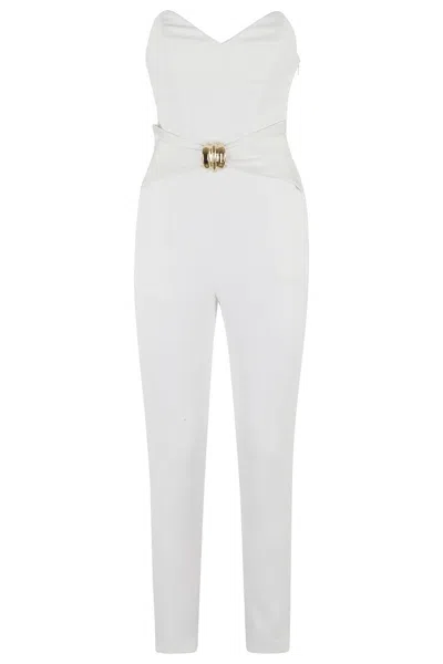 Elisabetta Franchi Ivory Sweetheart Neckline Jumpsuit With Jewel Detail In White