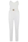 Elisabetta Franchi Flowing Crepe Jumpsuit With White Macro Bow In Neutrals