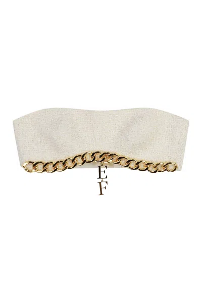 ELISABETTA FRANCHI IVORY TWEED TOP WITH DECORATIVE CHAIN FOR WOMEN