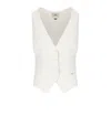 Elisabetta Franchi Sleeveless V-neck Bow Detail Jacket In Beige