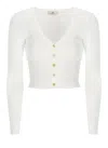 Elisabetta Franchi Cropped Ribbed Knit V-neck Cardigan In White