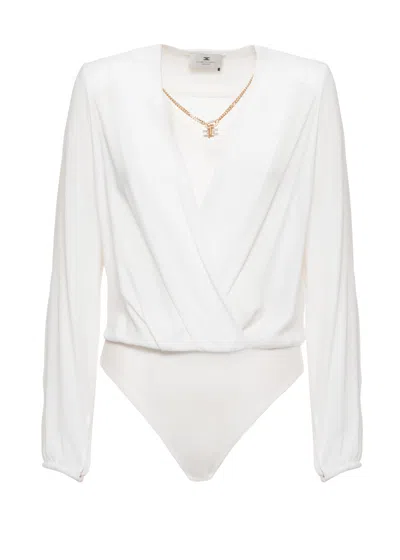 Elisabetta Franchi Ivory Viscose Chain-detail Bodysuit In White