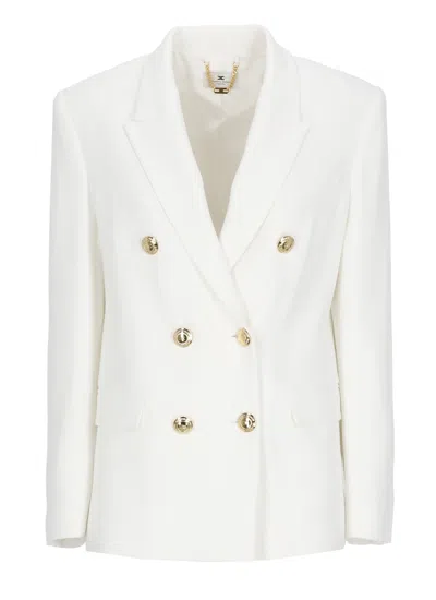 Elisabetta Franchi Ivory Viscose Double-breasted Blazer In White