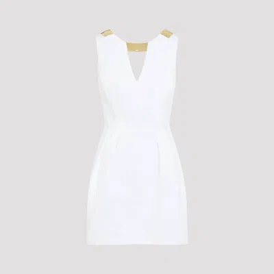 Elisabetta Franchi Ivory White Cotton Mini Dress With Gold Detail In Multi