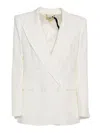 Elisabetta Franchi Ivory Linen Blend Blazer In White