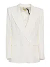 Elisabetta Franchi Ivory Linen Blend Blazer In White