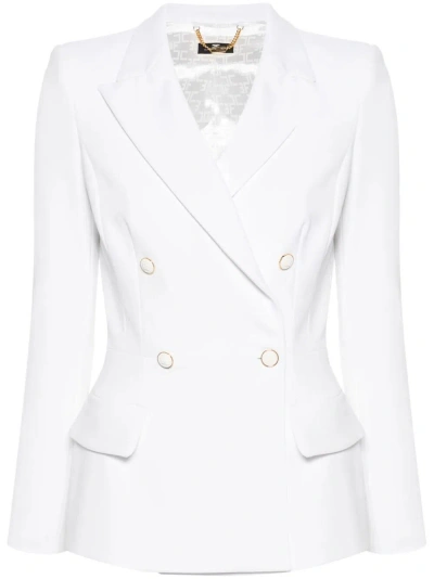 Elisabetta Franchi Double-breasted Crepe Blazer In White