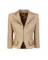 Elisabetta Franchi Camel Diamond Pattern Blazer With Cropped Silhouette In Beige