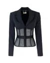 Elisabetta Franchi Tailored Blazer With Sheer Tulle Panels In Black