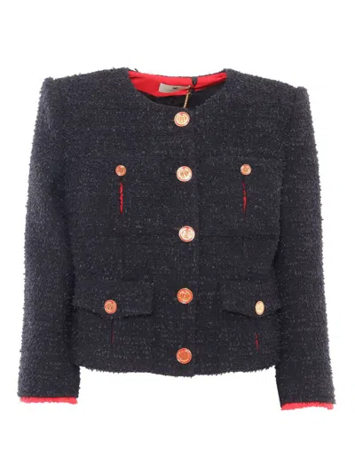 Elisabetta Franchi Cropped Tweed Jacket In Black