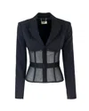 Elisabetta Franchi Tailored Blazer With Sheer Tulle Panels In Black