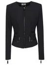 Elisabetta Franchi Fitted Crepe Jacket With Structured Seams In Black