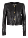 Elisabetta Franchi Leather Jacket With Monogram Metal Details In Black