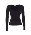 Elisabetta Franchi Fitted Black Jacket With Sweetheart Neckline In Blue