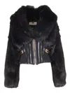 Elisabetta Franchi Cropped Black Jacket With Faux Fur Detailing In Black