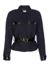 Elisabetta Franchi Belted Fitted Jacket With Glossy Accents In Black