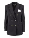 Elisabetta Franchi Black Double-breasted Jacket With Notched Revers In Wool Blend Woman In Black