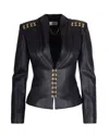 Elisabetta Franchi Faux Leather Jacket With Gold Hooks And Details On Shoulders In Black