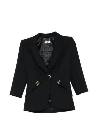 Elisabetta Franchi Double Stretch Crepe Jacket With Logo Details In Multi