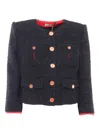 Elisabetta Franchi Cropped Tweed Jacket In Black