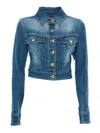 Elisabetta Franchi Denim Jacket Short Gold Buttons In Blue