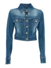 Elisabetta Franchi Denim Jacket Short Gold Buttons In Blue