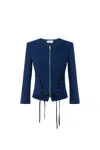 Elisabetta Franchi Cross-lace Crepe Jacket In Blue