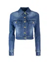 Elisabetta Franchi Denim Jacket Short Gold Buttons In Blue