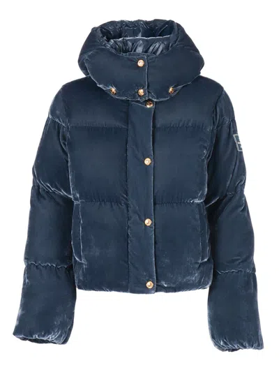Elisabetta Franchi Cropped Down Jacket In Blue