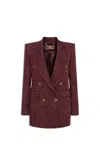 Elisabetta Franchi Lettering Jacquard Crepe Jacket In Bordeaux