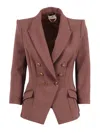 Elisabetta Franchi Tailored Double-breasted Blazer With Gold Accents In Brown