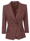 Elisabetta Franchi Tailored Double-breasted Blazer With Gold Accents In Brown