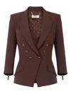 Elisabetta Franchi Tailored Double-breasted Blazer With Gold Accents In Brown