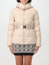 Elisabetta Franchi Cream Belted Padded Jacket In Neutral