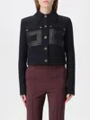 Elisabetta Franchi Jacket In Technical Fabric With Faux Leather Details In Black