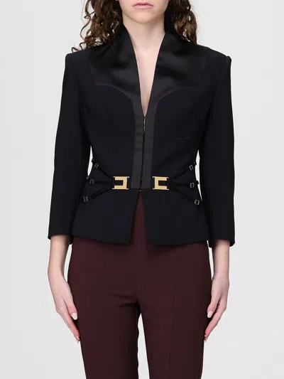 Elisabetta Franchi Double-layer Stretch Crepe And Satin Jacket In Black