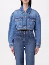 Elisabetta Franchi Oversized Cropped Denim Jacket In Blue