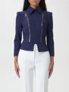 Elisabetta Franchi Structured Shoulder Jacket With Gold Zippers In Blau