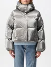 Elisabetta Franchi Silver Metallic Cropped Down Jacket In Stahl