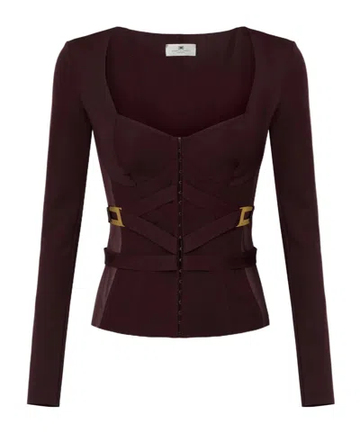 ELISABETTA FRANCHI TULLE-INSERT BUSTIER TOP