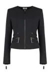 Elisabetta Franchi Jacket In Double Crêpe With Zip Details In Blue