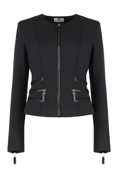 Elisabetta Franchi Jacket In Double Crêpe With Zip Details In Blue