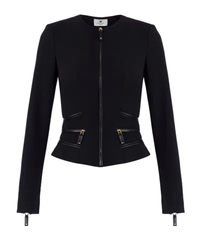 Elisabetta Franchi Jacket In Double-layer Crêpe Fabric With Zip Details In Black