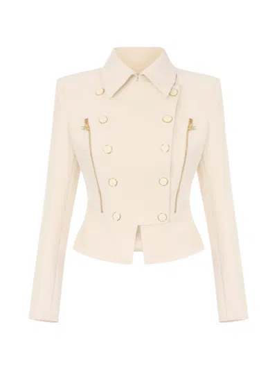Elisabetta Franchi Jacket In Double Layer Stretch Crêpe Fabric In Neutral