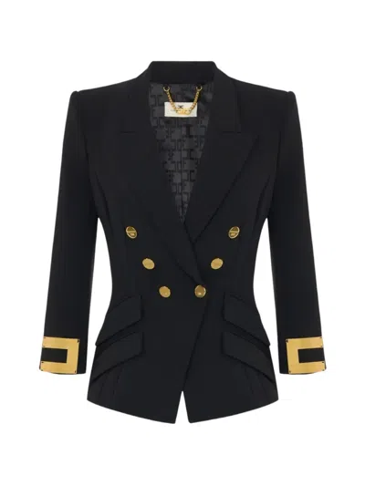 Elisabetta Franchi Double-breasted Blazer With Logo Details In Black