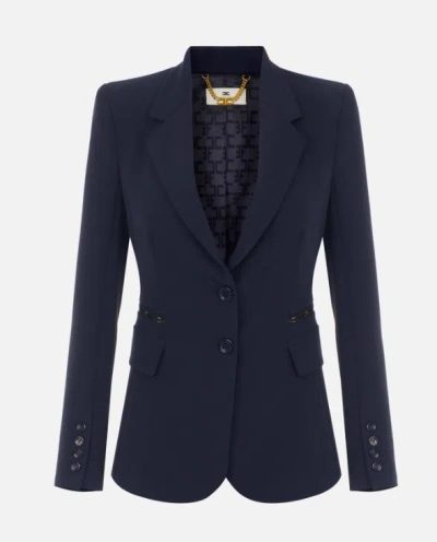 Elisabetta Franchi Jacket In Double Layer Stretcj Crepe Fabric In Blue