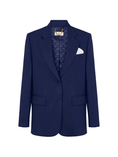 Elisabetta Franchi Jacket In Gabardine Fabric In Blue