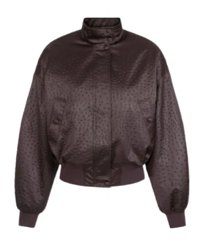 Elisabetta Franchi Jacket In Taffeta Fabric With Ostrich Print In Purple