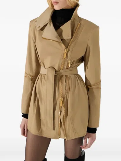 Elisabetta Franchi Jacket In Taffeta Voile Fabric In Brown