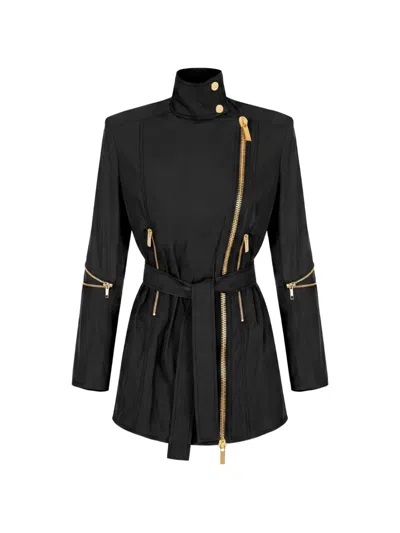 Elisabetta Franchi Jacket In Taffeta Voile Fabric In Black